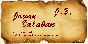Jovan Balaban vizit kartica